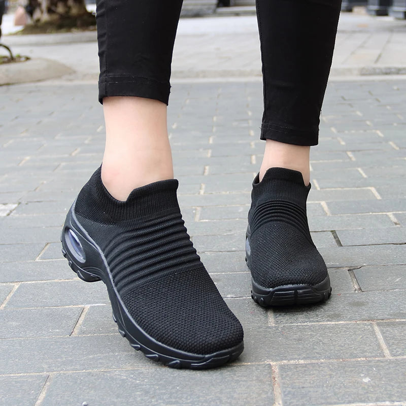Zapatos casuales para mujer, zapatillas deportivas gruesas, zapatos de plataforma para caminar, mocasines casuales de punto a la moda, tallas 35-42