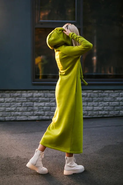 Vestido largo de punto holgado con capucha para mujer, ideal para otoño e invierno. Vestido de terciopelo con capucha, estilo casual, con detalles de costura. Vestido cálido.