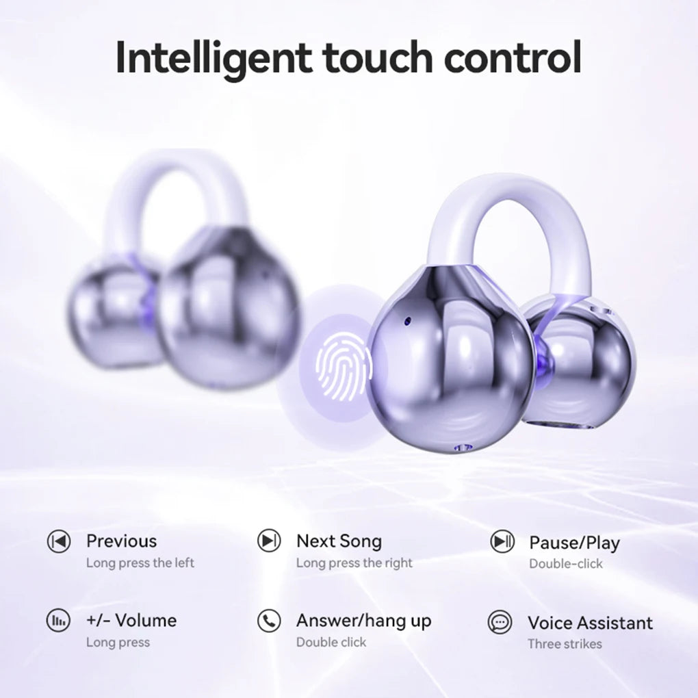 Auriculares de conducción ósea Bluetooth 5.4, auriculares con clip para la oreja, cómodos, deportivos, con pantalla digital.
