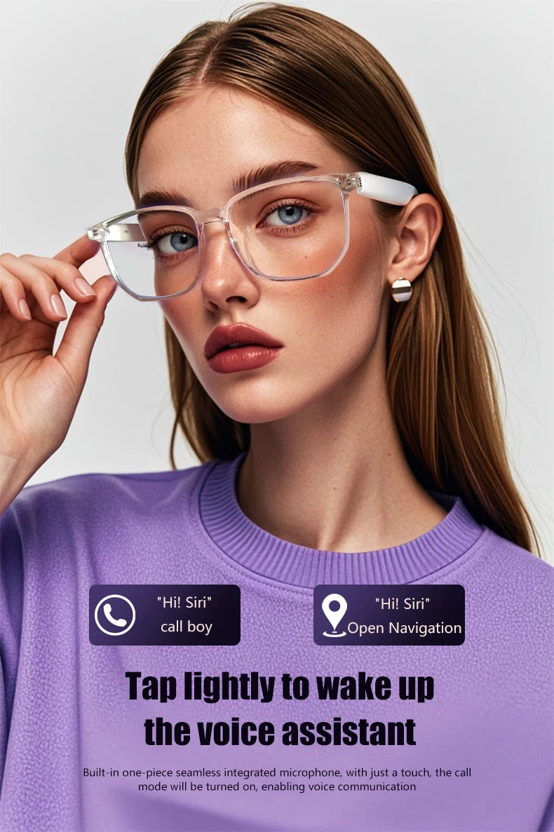Gafas inteligentes GS03 mejoradas con cámara, grabación de vídeo, reconocimiento fotográfico por IA, traducción de llamadas por Bluetooth y asistente de voz.