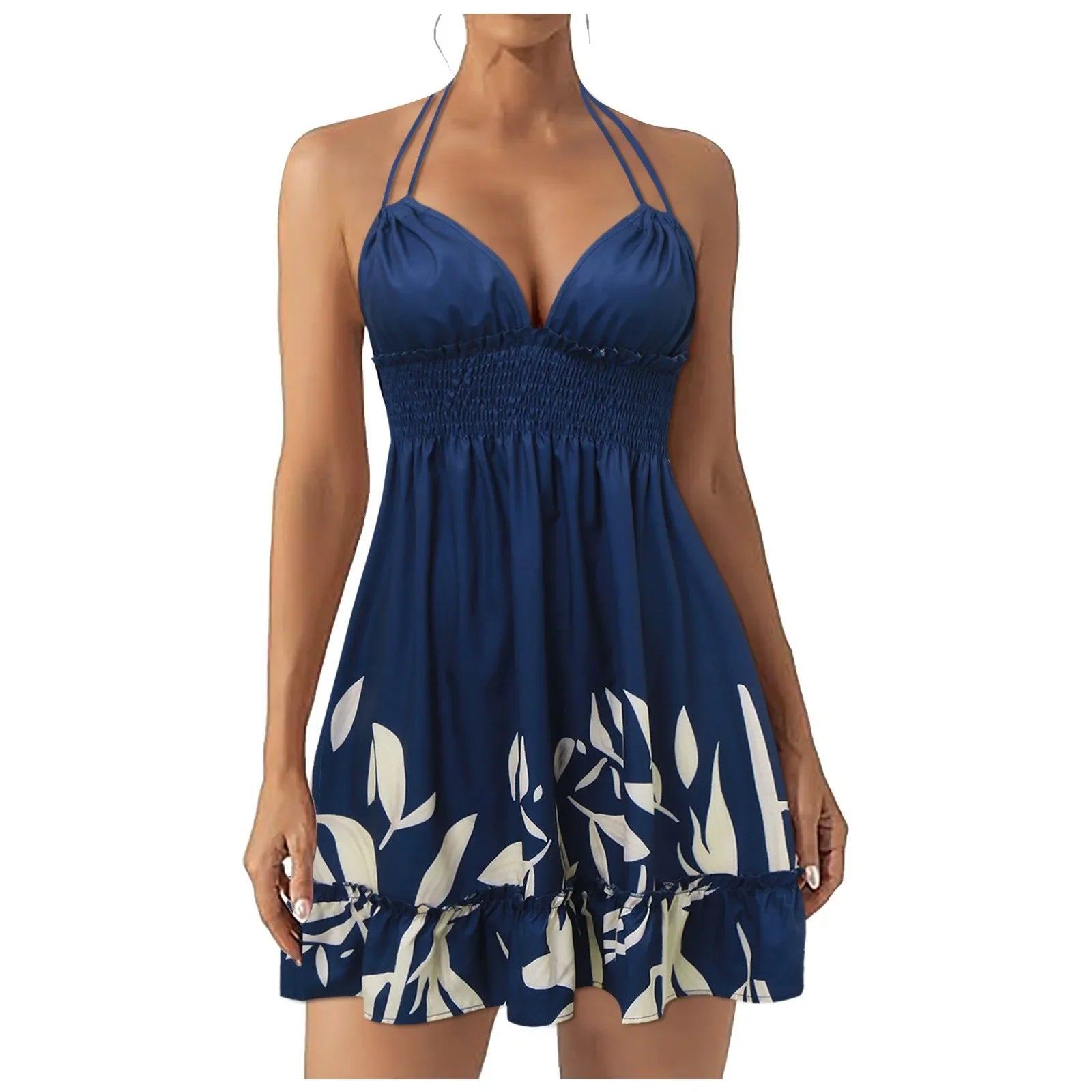 Vestidos de verano de moda 2025 Vestidos de verano para mujer Vestidos de verano modernos con estampado floral estilo boho, escote en V y sin mangas