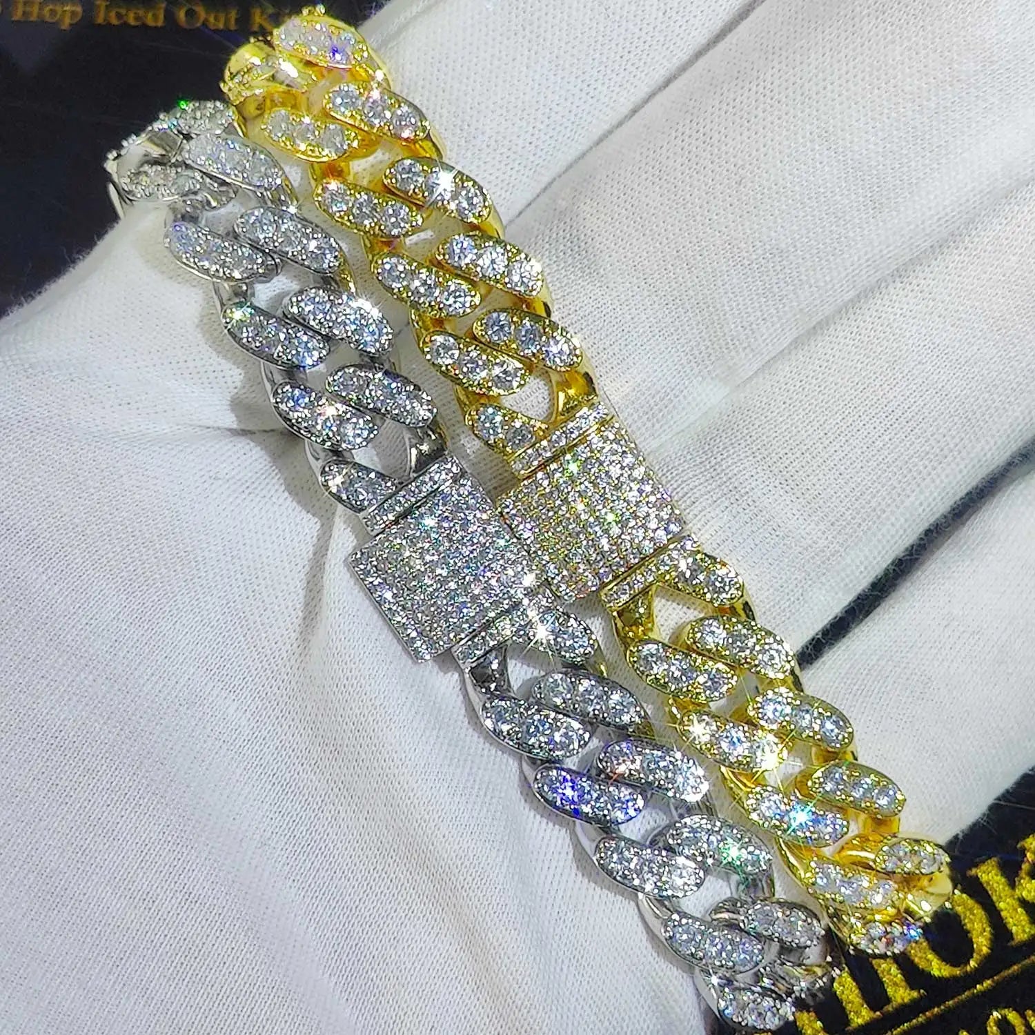 Pulsera cubana de eslabones con circonitas cúbicas de lujo, dos filas de circonitas y cobre, estilo Miami Cuban Bracelet, con incrustaciones de circonitas, estilo hip hop, para hombres y mujeres.