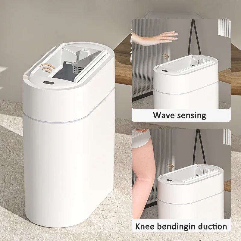 Cubo de basura inteligente con sensor y tapa, 7/9 litros, para montaje en pared, automático, con ranura estrecha, para inodoro, cocina o inducción.