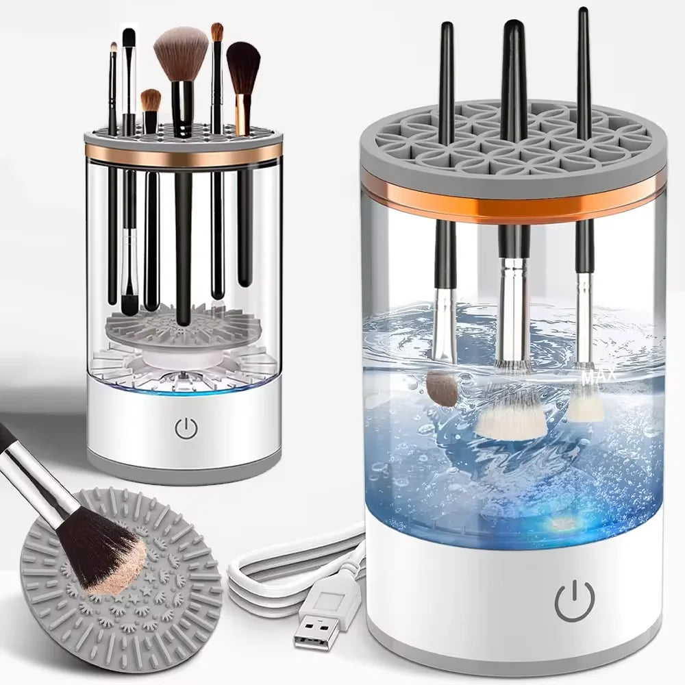 Limpiador eléctrico de brochas de maquillaje, herramienta recargable para limpiar brochas de maquillaje, soporte automático para limpiar brochas de maquillaje.
