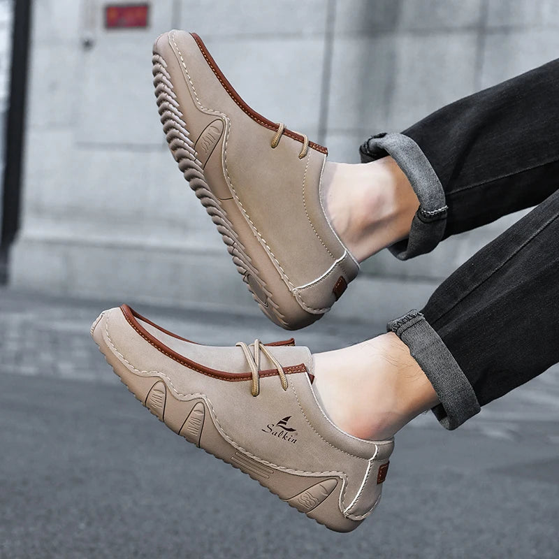 Zapatillas de moda para mujer, hechas a mano, de cuero, estilo casual, con plataforma, mocasines, transpirables, para conducir, tallas grandes.