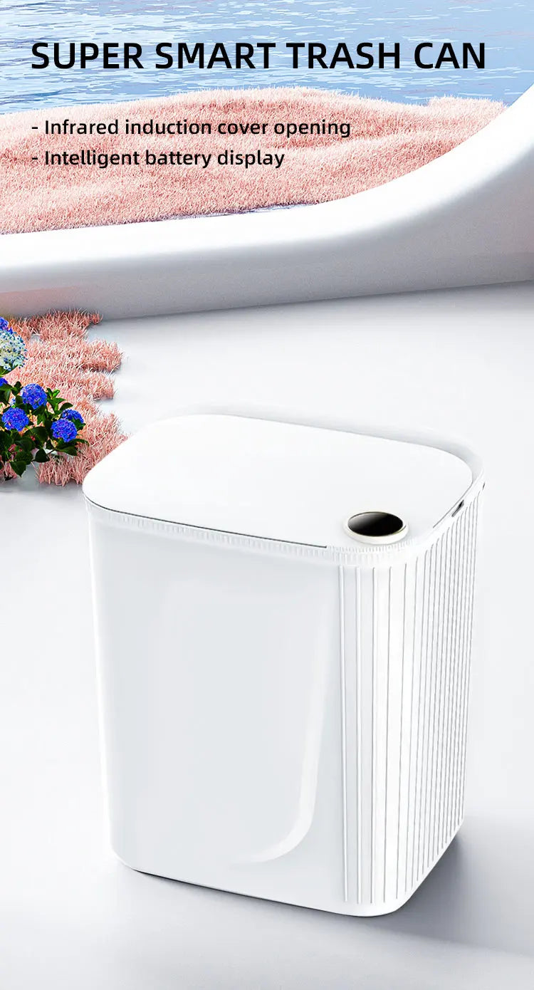 Cubo de basura inteligente con sensor de 20 litros, pantalla, recargable mediante USB tipo C, automático, para baño, cocina, inodoro y hogar inteligente.