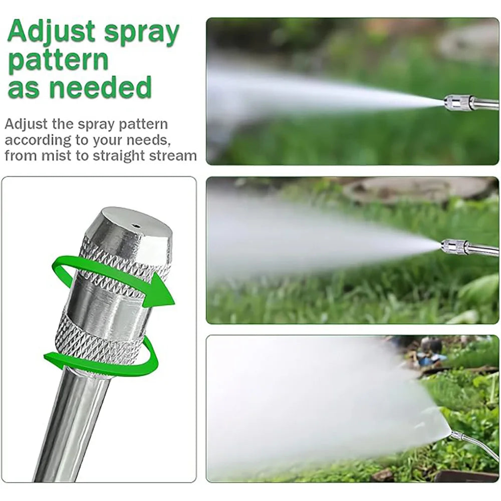 Varilla rociadora de acero inoxidable de 71 cm (28 pulgadas) con conector de latón de 9,5 mm (3/8"). Boquilla para manguera de jardín duradera, ajustable y ligera