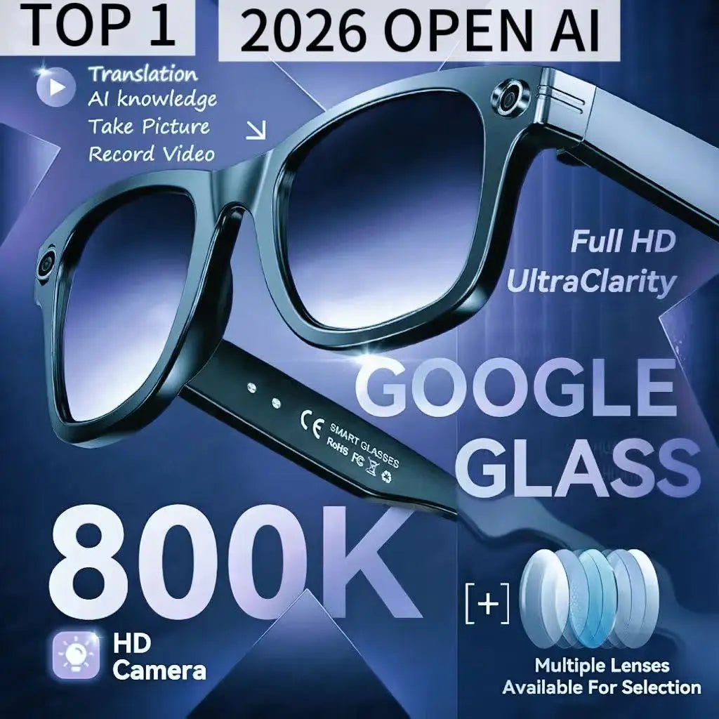 Gafas inteligentes con IA 2026 con cámara de 8 MP, grabación de video, traducción a más de 100 idiomas, Bluetooth, llamadas y reproducción de música. Para hombres y mujeres.