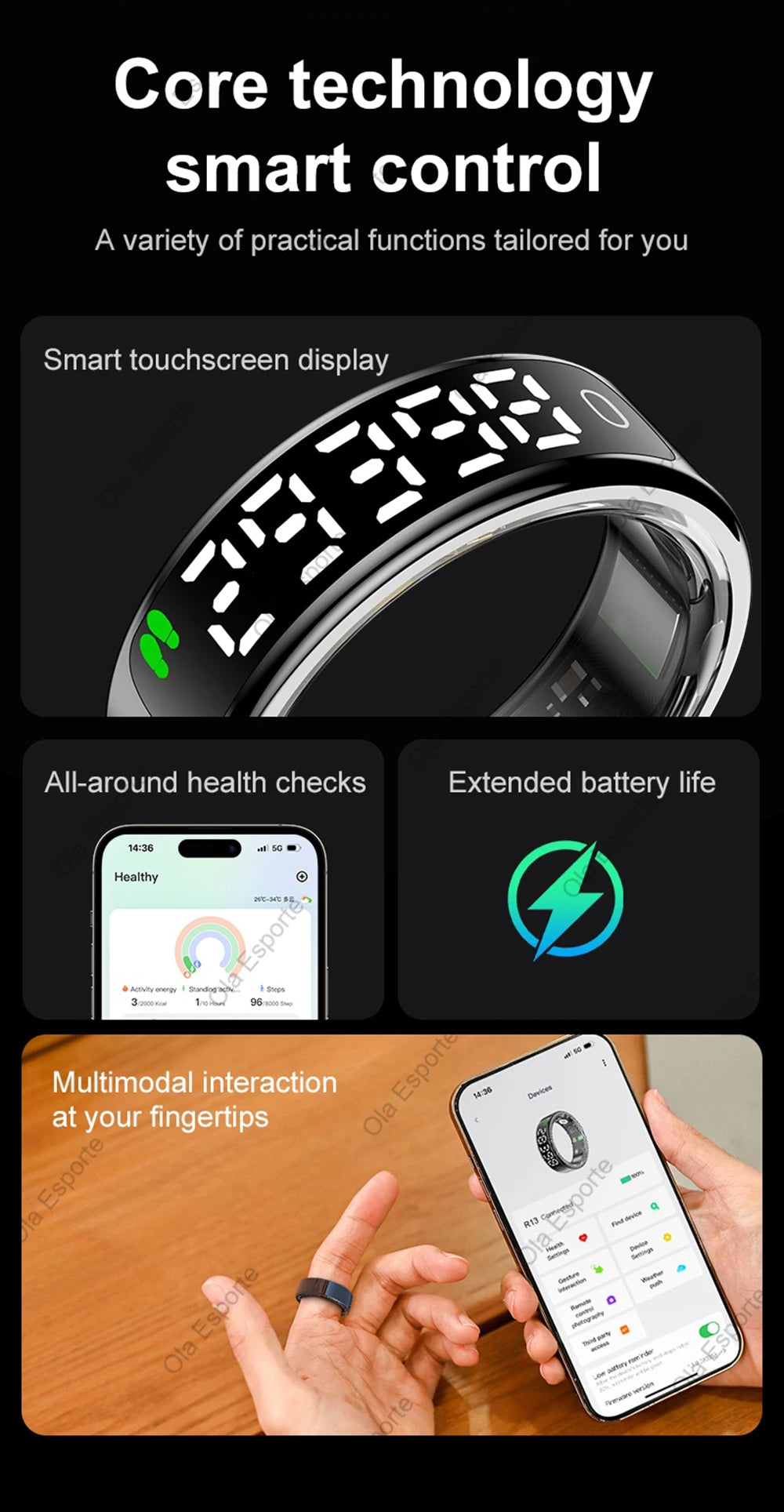 Anillo inteligente 2026 con pantalla táctil, carga inalámbrica, control inteligente, gestor de salud y resistencia al agua de 5 ATM para hombres y mujeres. Nuevos anillos.
