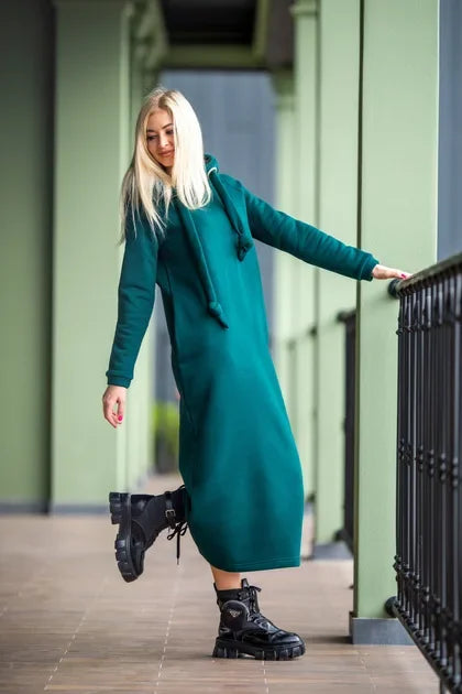 Vestido largo de punto holgado con capucha para mujer, ideal para otoño e invierno. Vestido de terciopelo con capucha, estilo casual, con detalles de costura. Vestido cálido.