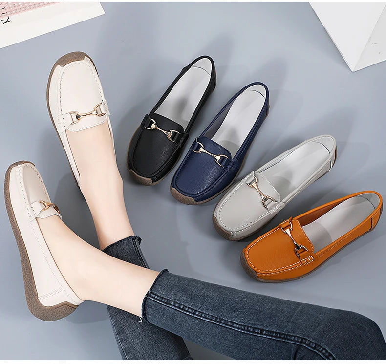 Zapatos planos de mujer 2024, mocasines de cuero, zapatillas deportivas, zapatos casuales, mocasines sin cordones, zapatos náuticos para mujer, talla grande 44.