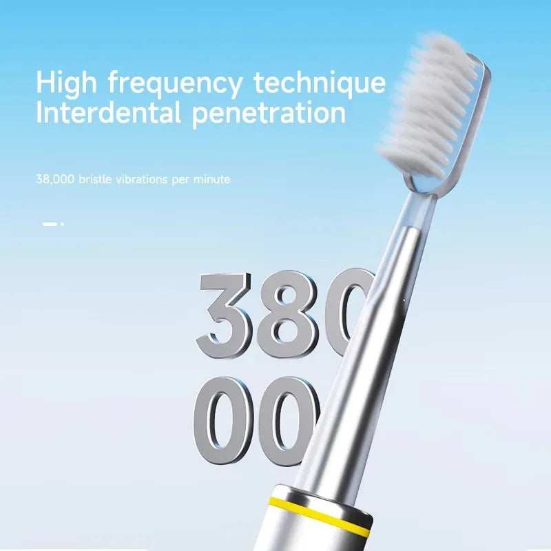 Cepillo de dientes eléctrico con cuerpo de metal fino.
