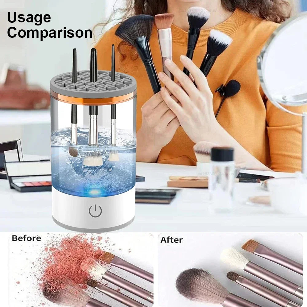 Limpiador eléctrico de brochas de maquillaje, herramienta recargable para limpiar brochas de maquillaje, soporte automático para limpiar brochas de maquillaje.