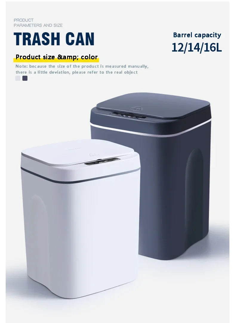 Cubo de basura inteligente de 12-16 litros con sensor automático, contenedor eléctrico impermeable para cocina y baño, para reciclaje y basura.