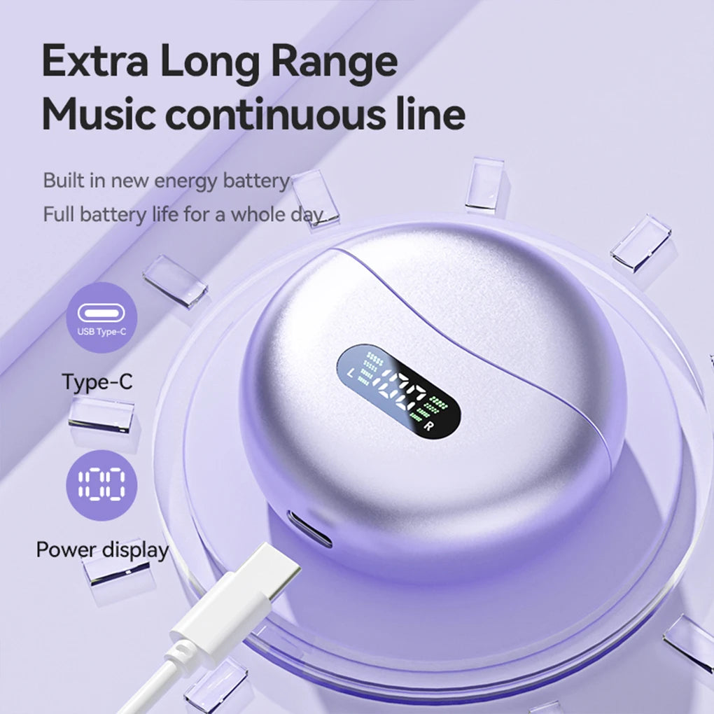 Auriculares de conducción ósea Bluetooth 5.4, auriculares con clip para la oreja, cómodos, deportivos, con pantalla digital.
