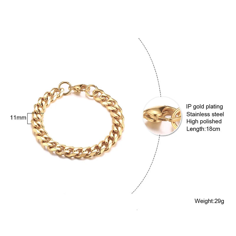 Pulsera de cadena cubana para hombres, mujeres y parejas, pulseras de acero inoxidable de 3 a 11 mm para novio, esposo o amante.