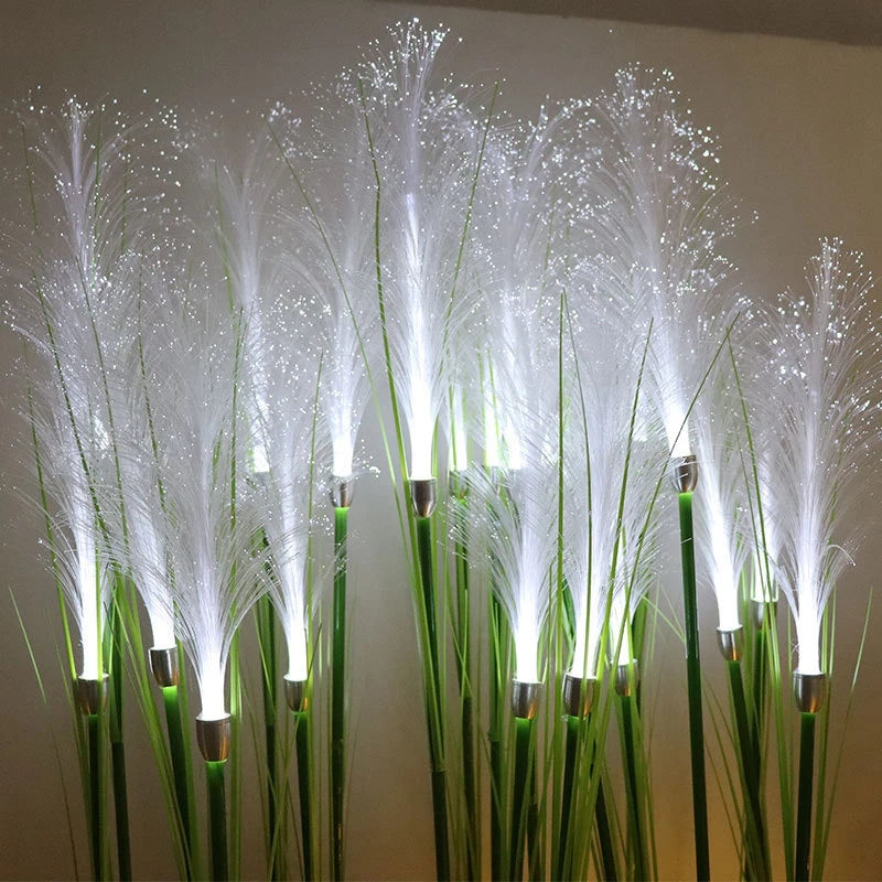 Luces solares para jardín y paisaje, lámpara de césped con efecto de flor de junco, lámpara de fibra óptica para exteriores e iluminación impermeable para caminos.