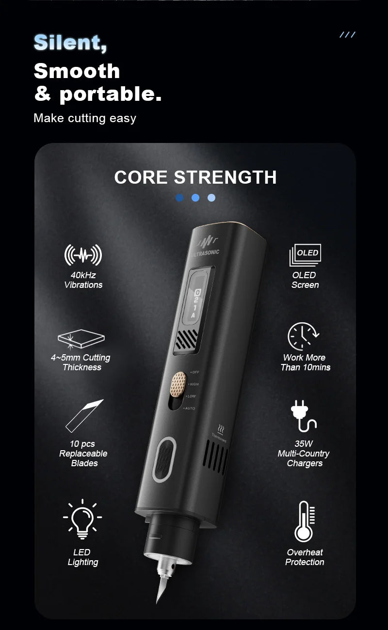 Cuchillo de corte ultrasónico JAKEMY de 35 W y 40 kHz, cortador y pulidor ultrasónico portátil 2 en 1 para cortar, lijar y pulir.