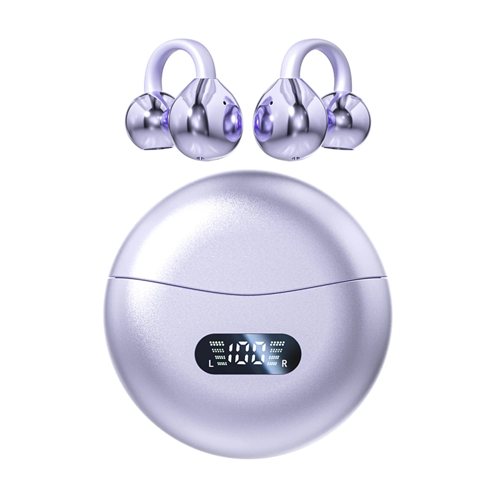 Auriculares de conducción ósea Bluetooth 5.4, auriculares con clip para la oreja, cómodos, deportivos, con pantalla digital.
