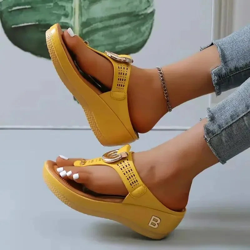 Sandalias de verano para mujer 2024, sandalias de cuña con plataforma de talla grande, chanclas antideslizantes con punta abierta, zapatos de playa cómodos para mujer