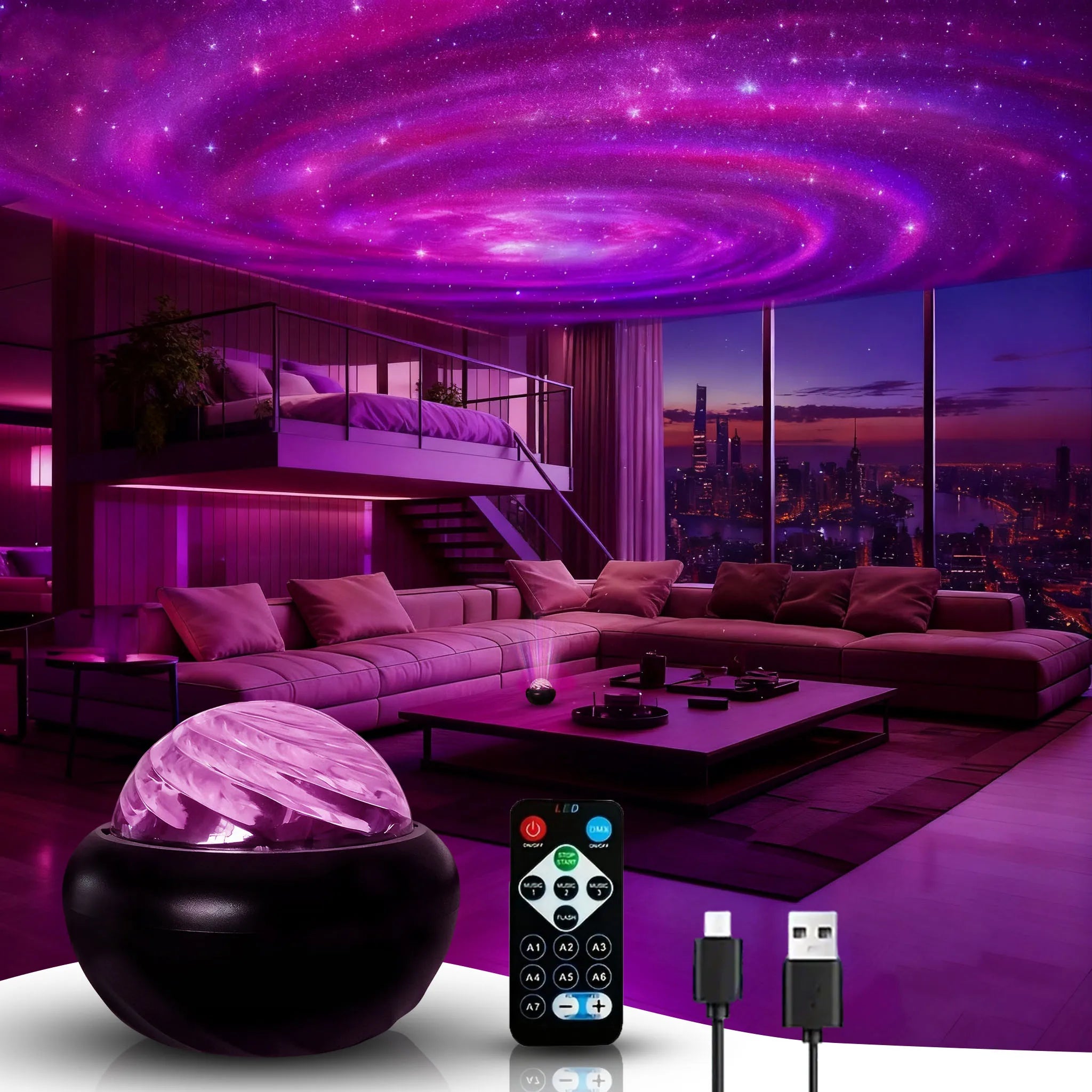 Proyector LED USB con efecto de cielo estrellado galáctico, luz nocturna, ideal para dormitorio, fiestas, Navidad y bodas. Luces decorativas para crear ambientes especiale.