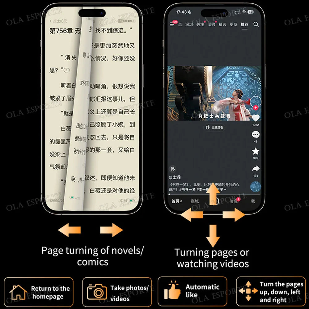 Nuevo anillo inteligente multifuncional con control remoto, Bluetooth 5.3, desplazamiento de página, volteo de video, función "Me gusta" automático y captura de fotos para smartphones.