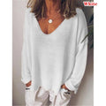 Camiseta de mujer de moda de verano, color liso, estilo casual, versátil, holgada, con cuello en V, manga larga, estilo Y2K.