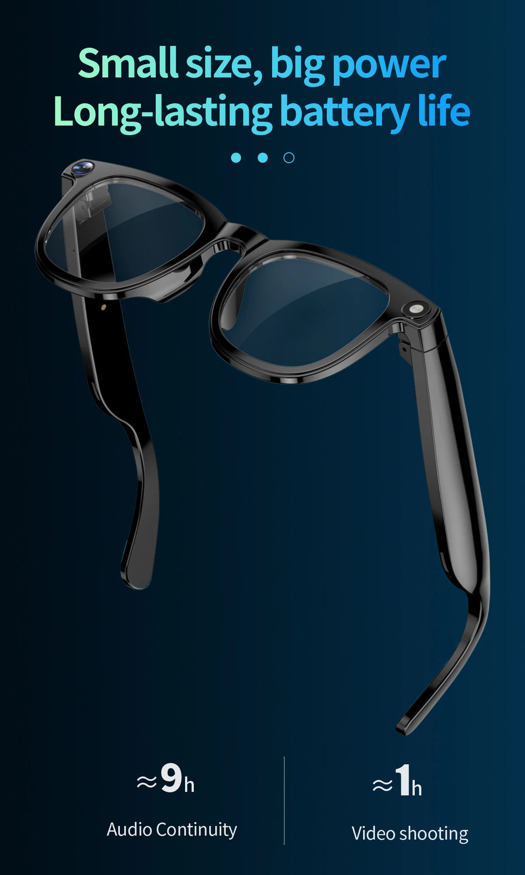 Gafas inteligentes con cámara de píxeles de 800 W, foto y vídeo, gafas de sol con IA, traducción de conversaciones, reuniones de oficina, música y reconocimiento de IA.