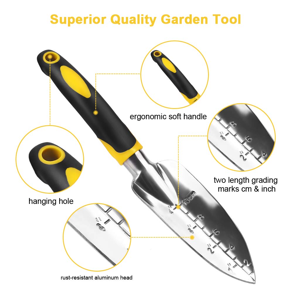 Paleta de mano, rastrillo, cultivador, herramientas para desherbar con mango ergonómico, herramienta para jardinería, césped, terrenos agrícolas, trasplantes y bonsáis.