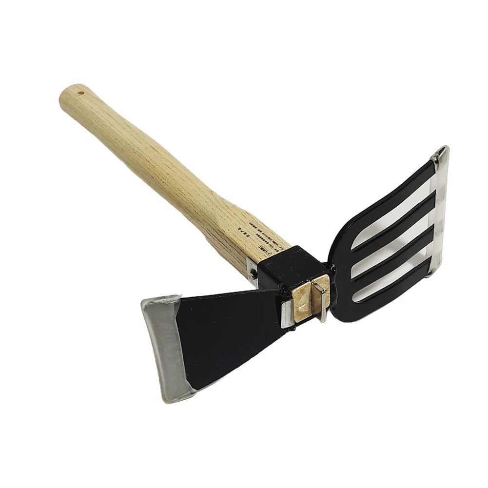 Rastrillo de mano para jardín con mango de madera, azada de doble propósito, azada y cultivador para cavar, desherbar, jardinería y cultivo.