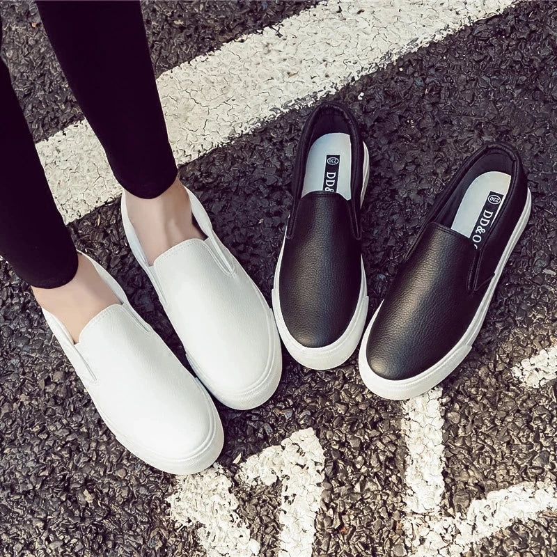 Mocasines de piel Comemore para mujer, tendencia primaveral, zapatos planos casuales, zapatos sin cordones de plataforma vulcanizados, zapatillas deportivas para mujer.