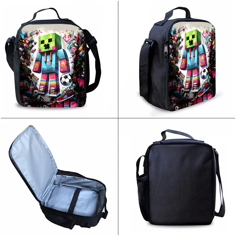 Juego My World: Mochilas de tres piezas con personajes para niños y niñas. El mejor regalo. Mochila escolar con diseño de dibujos animados en 2D para niños.