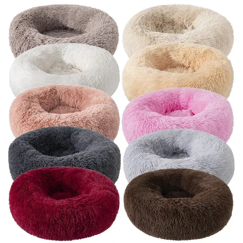 Cama para gatos de pelo largo ultrasuave, de felpa lavable, cama relajante tipo donut, cómoda y funcional.