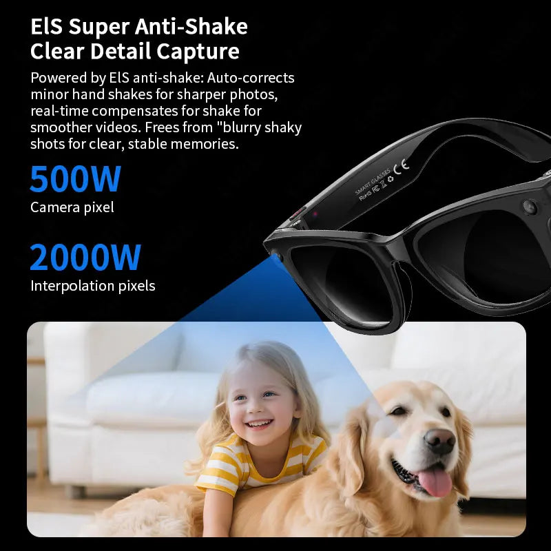 Gafas inteligentes con IA, 5 millones de píxeles, grabación de vídeo, reconocimiento fotográfico, traducción de respuestas, batería de 290 mAh, resistencia al agua IP66, Bluetooth.