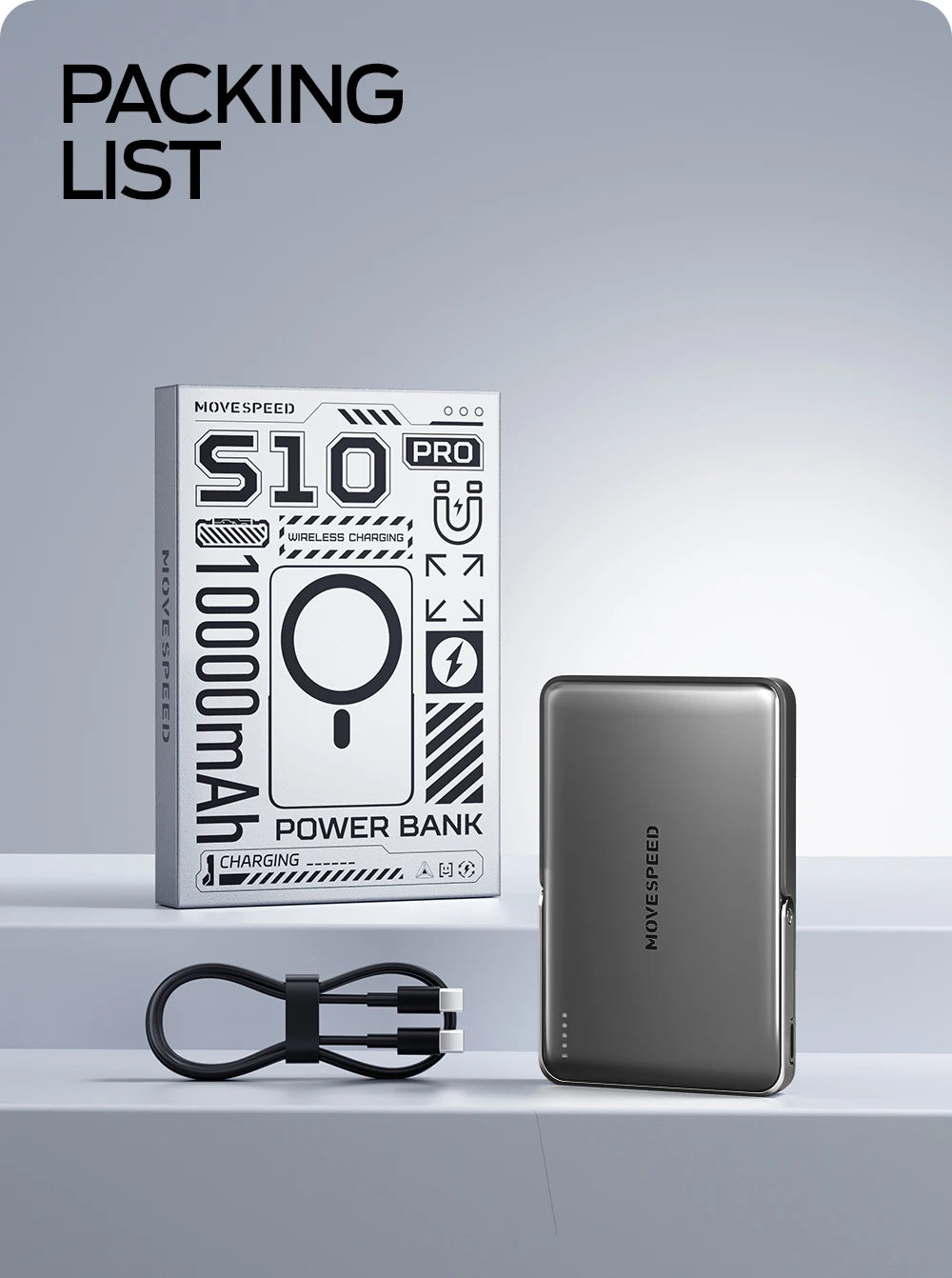 MOVESPEED S10Pro Power Bank magnético de 10000 mAh, batería externa portátil inalámbrica con soporte para MagSafe PowerBank para iPhone 16