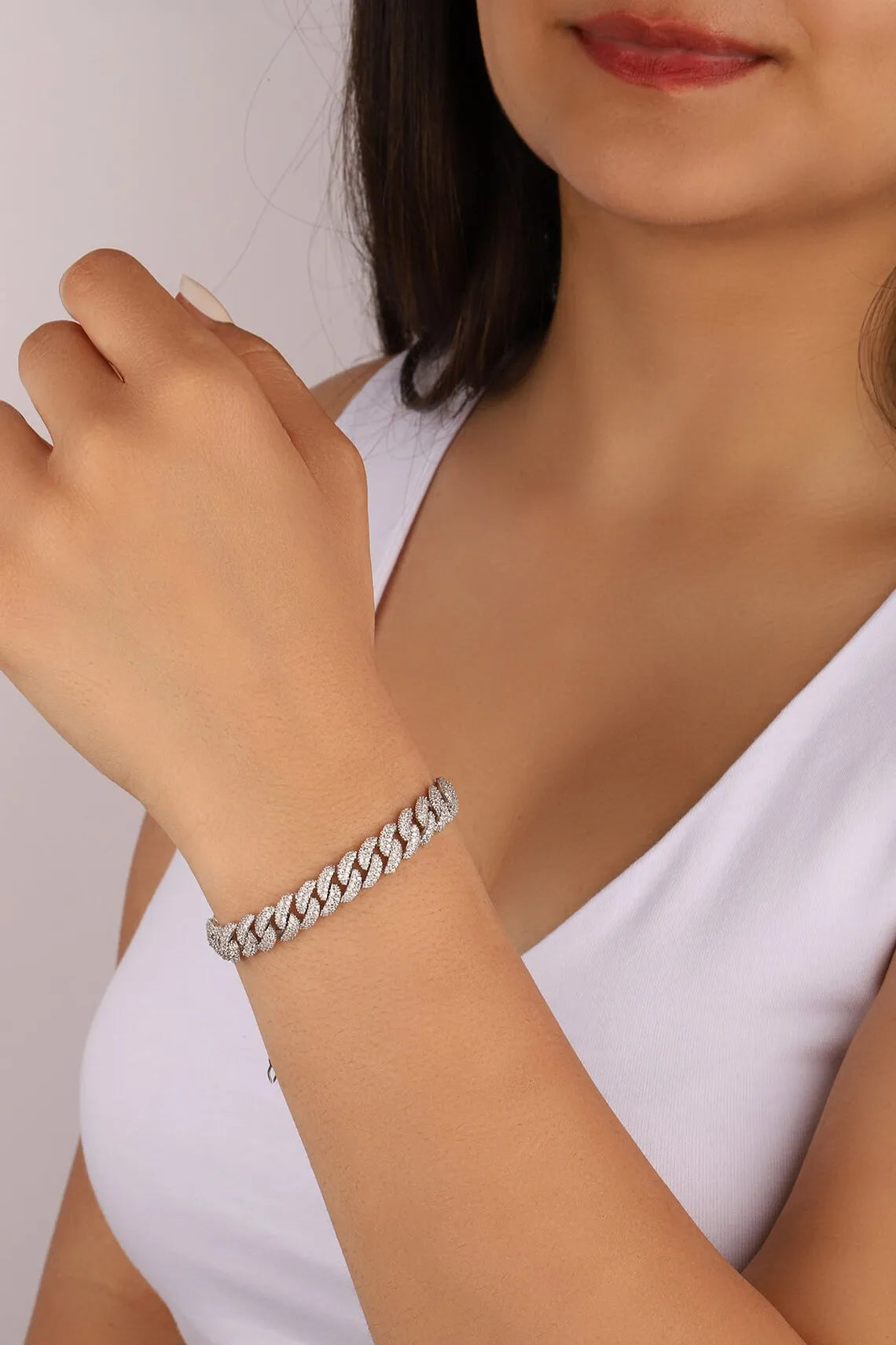 Pulsera cubana de eslabones con circonitas cúbicas de lujo, dos filas de circonitas y cobre, estilo Miami Cuban Bracelet, con incrustaciones de circonitas, estilo hip hop, para hombres y mujeres.