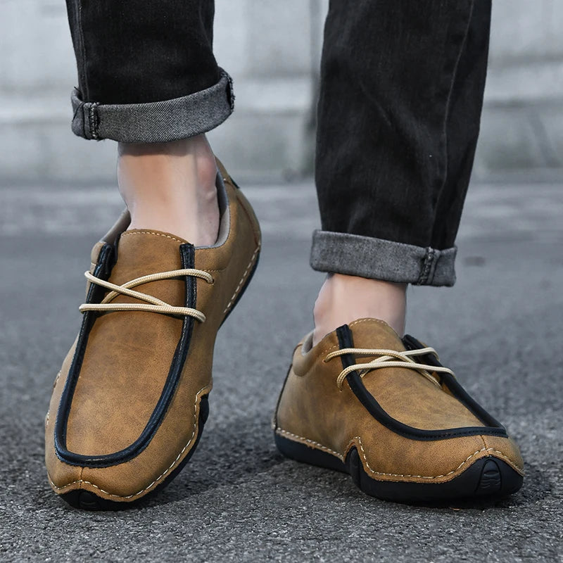 Zapatillas de moda para mujer, hechas a mano, de cuero, estilo casual, con plataforma, mocasines, transpirables, para conducir, tallas grandes.