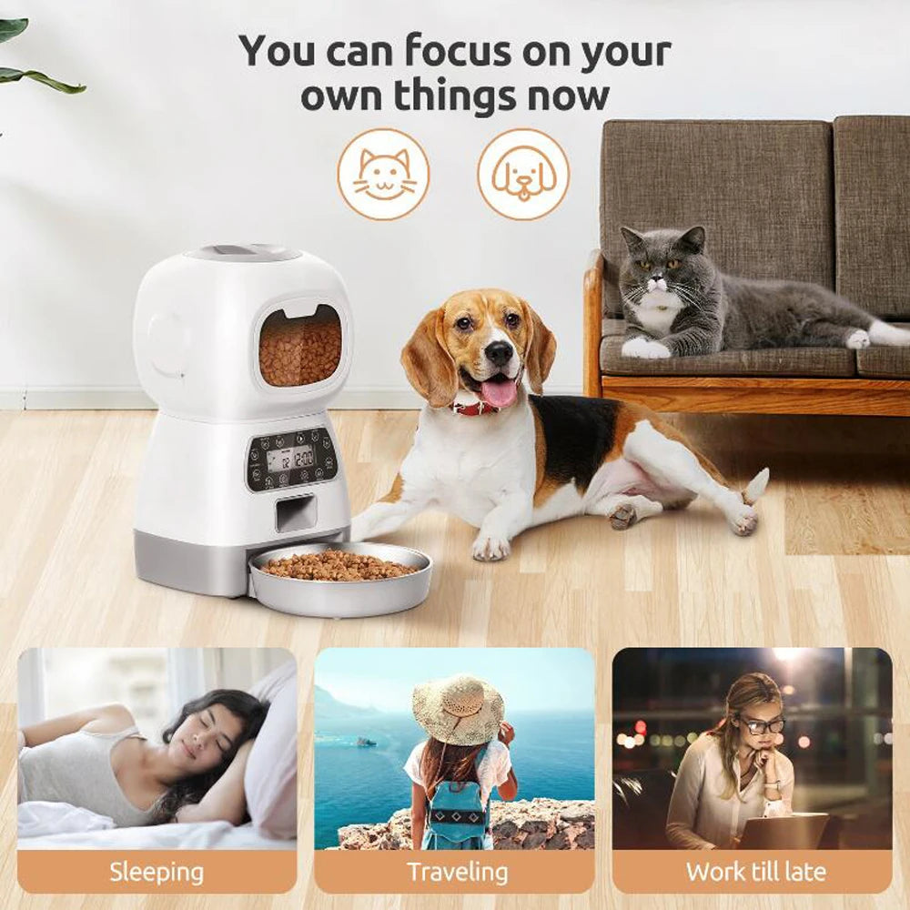 Comedero automático para mascotas de 3,5 L para gatos, WiFi, Smart Swirl, comedero lento para perros con grabadora de voz, dispensador de comida para gatos de gran capacidad con temporizador.