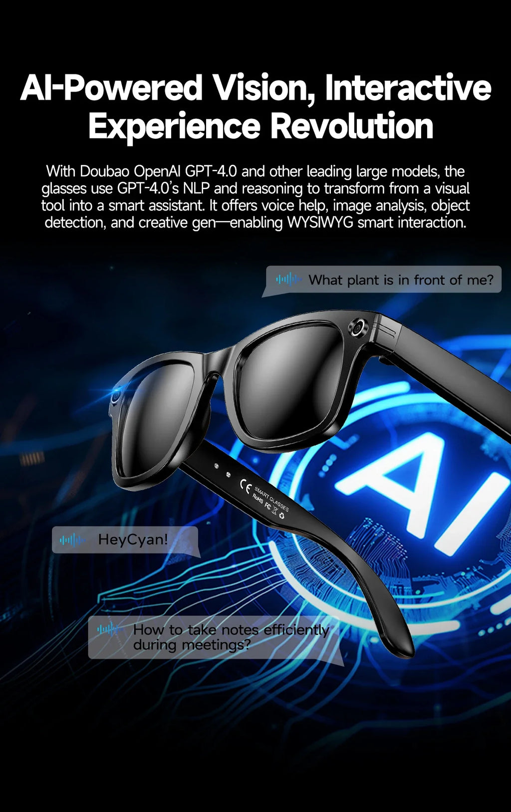 Gafas de sol inteligentes 2025 con IA, cámara de vídeo de 8 MP, traducción, Bluetooth, llamadas, reproducción de música, para hombres y mujeres, grabación al 100%.