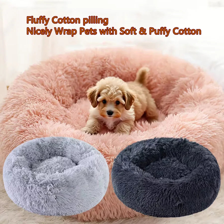 Cama suave para mascotas, almohadilla de felpa cálida de piel sintética para perros, cama relajante tipo donut redonda, cómoda para dormir, lavable, para perros y gatos pequeños y medianos.