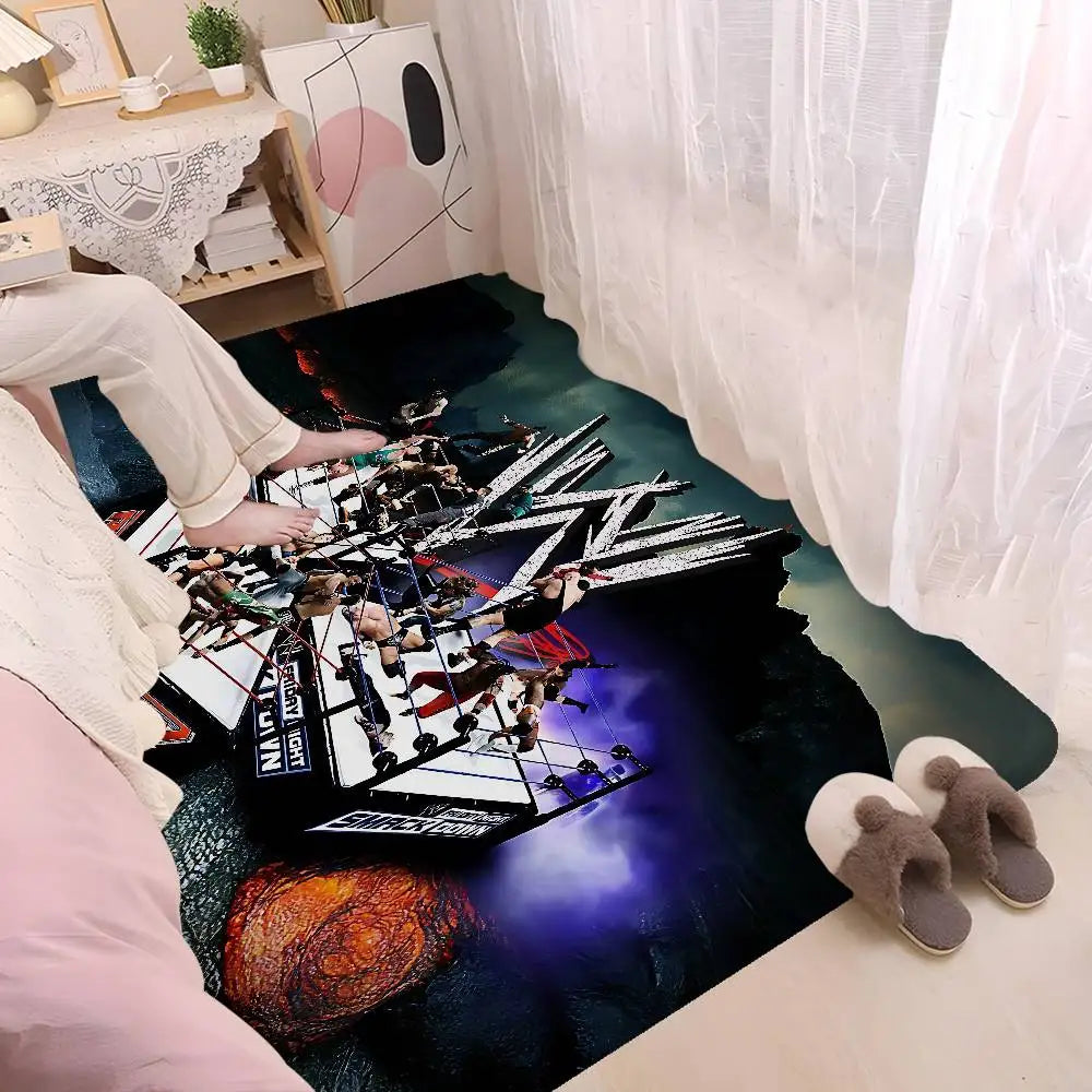 Alfombra de dormitorio y baño retro con diseño de estrella de lucha libre de la WWE.