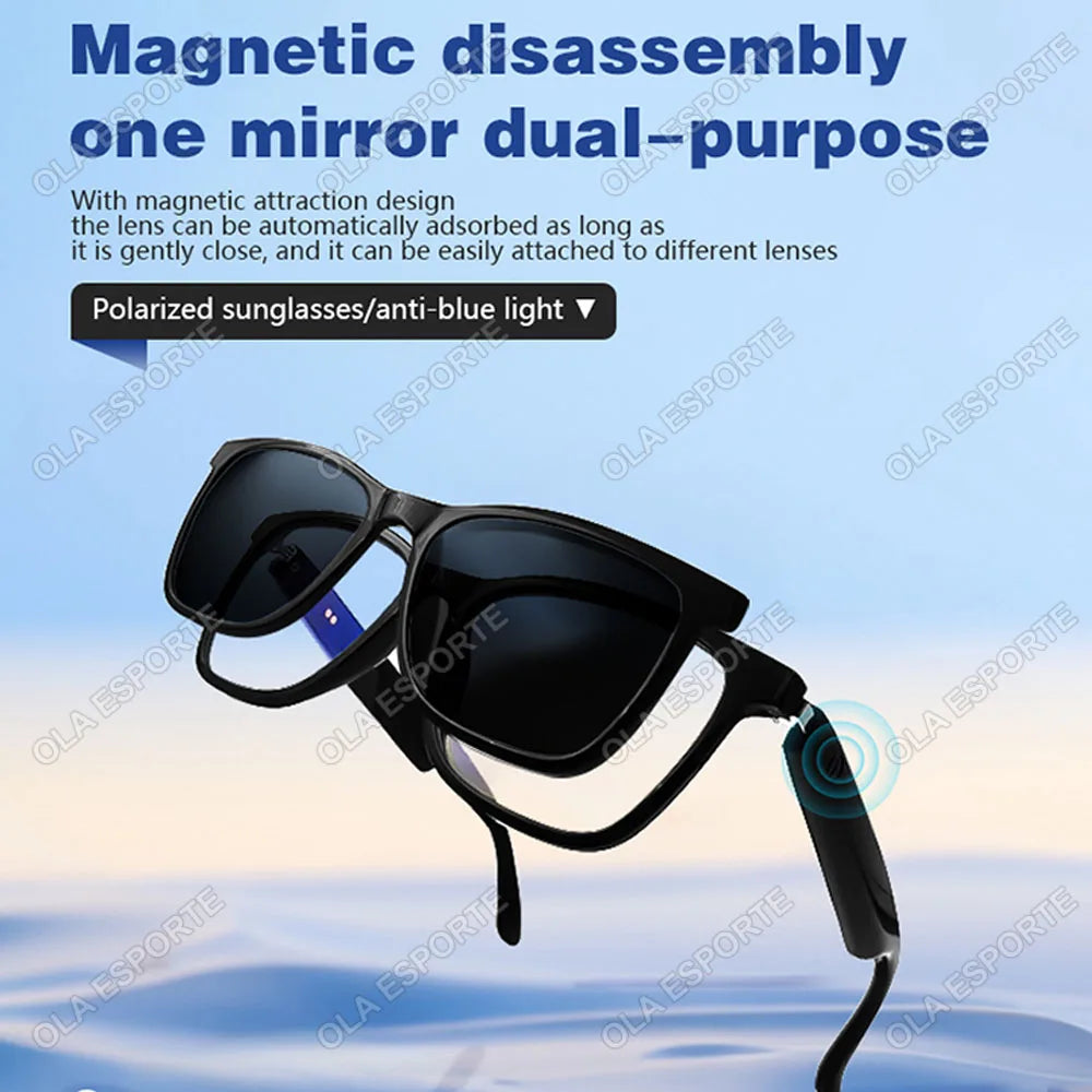 Gafas inteligentes Hot GS05 para hombre 2 en 1 con protección UV, portátiles, polarizadas, con filtro de luz azul, montura negra y lentes blancas. Gafas de sol con función de música.
