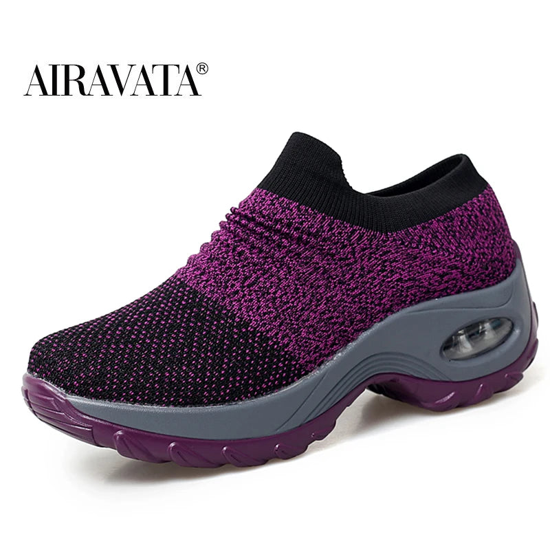 Zapatos casuales para mujer, zapatillas deportivas gruesas, zapatos de plataforma para caminar, mocasines casuales de punto a la moda, tallas 35-42