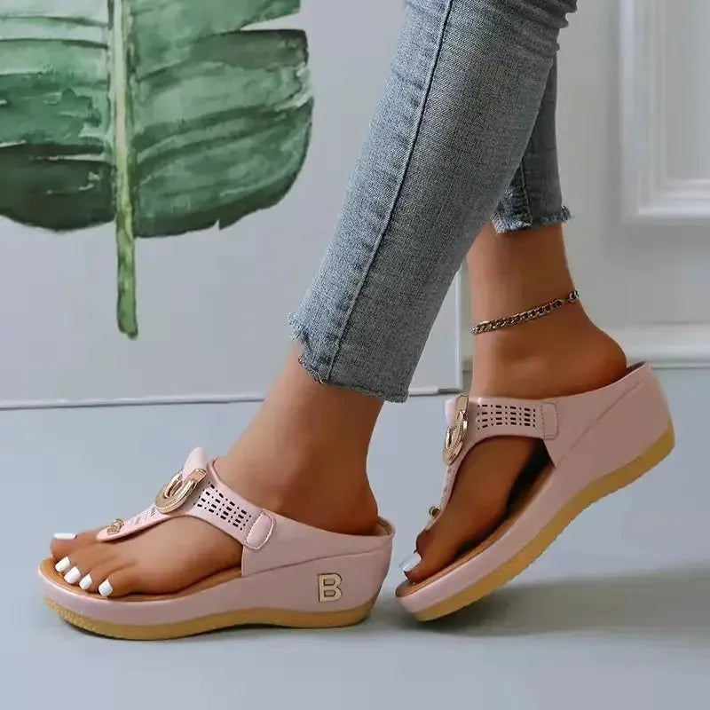 Sandalias de verano para mujer 2024, sandalias de cuña con plataforma de talla grande, chanclas antideslizantes con punta abierta, zapatos de playa cómodos para mujer