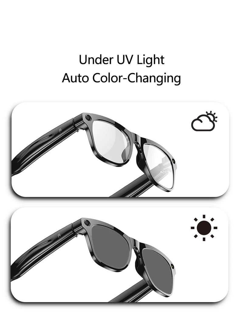 Gafas inteligentes 4K HD con IA, fotocromáticas, multifunción, Bluetooth, llamadas, asistente de voz, reproductor de música, traductor y cámara.