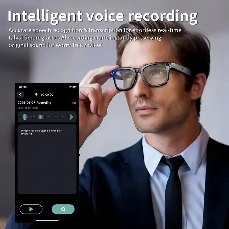 Gafas inteligentes para hombre 2026 con cámara de 8 MP, WiFi, Bluetooth, control táctil, resistencia al agua IP67, traducción con IA, cancelación de ruido y gafas con IA para mujer y hombre.