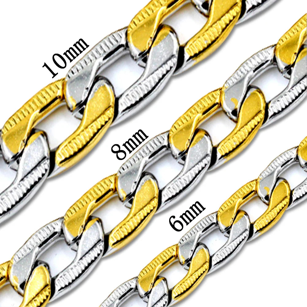 Collar de cadena cubana LUXUSTEEL para hombre y mujer, chapado en oro, color plata, acero inoxidable, patrón de eslabones curb