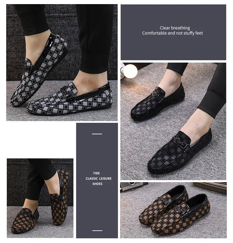 Mocasines nuevos para hombre, zapatos casuales transpirables, cómodos, de cuero a cuadros, zapatos casuales para hombre, sin cordones, concisos, de calidad, zapatillas deportivas para hombre.