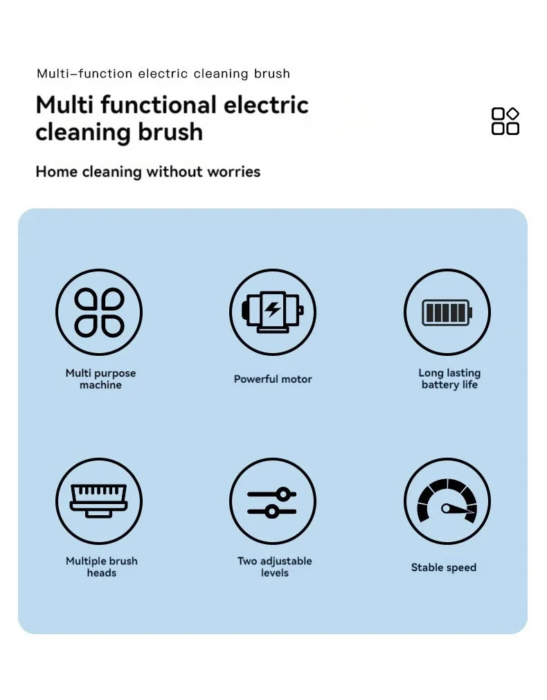 Cepillo de limpieza eléctrico 9 en 1 inalámbrico telescópico de mano para el hogar, cocina, suelo y baño, con 9 cabezales de limpieza.