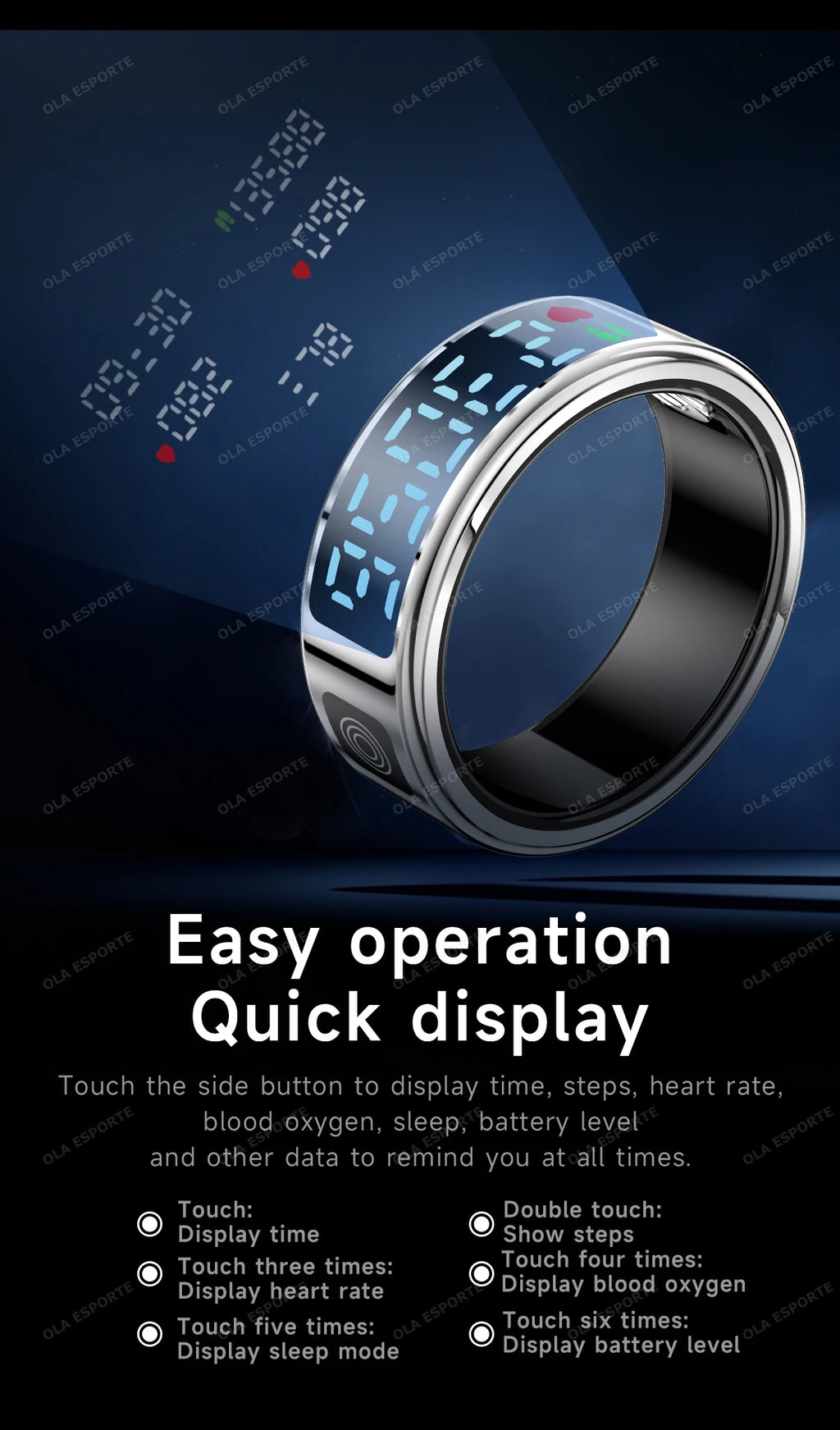 Anillo inteligente con pantalla táctil, gestor de salud, control por gestos y vídeo, resistente al agua hasta 5 ATM. Para hombres y mujeres. Nuevo anillo inteligente 2025.